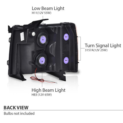 G-PLUS LED DRL Tube Projector Headlights W/o Bulbs Fit Chevy Silverado 1500 2007-2013/Fit Silverado 2500 HD 3500 HD 2007-2014 Clear Lens Chrome Housing Amber Reflector Bumper Headlamps