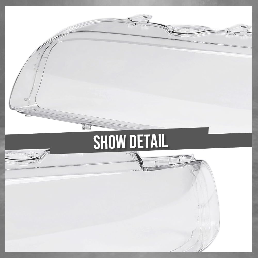 G-PLUS Headlight Lens Cover Compatible with BMW 5 Series E39 Facelift 2000-2003 Left & Right Pair Front Headlamp Lens Cover Clear