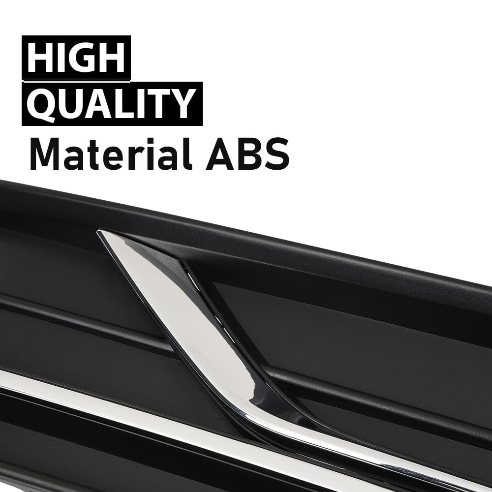 G-PLUS Front Left Fog Light Cover w/Chrome Trim Compatible with Volkswagen Passat 2016-2019 Black Driver Side without Sensor Hole