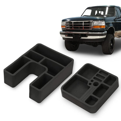 G-PLUS Floor Console Black Organizer Inserts 2 Pc Set Compatible with 1978-1996 Ford F150 F250 F350 Bronco