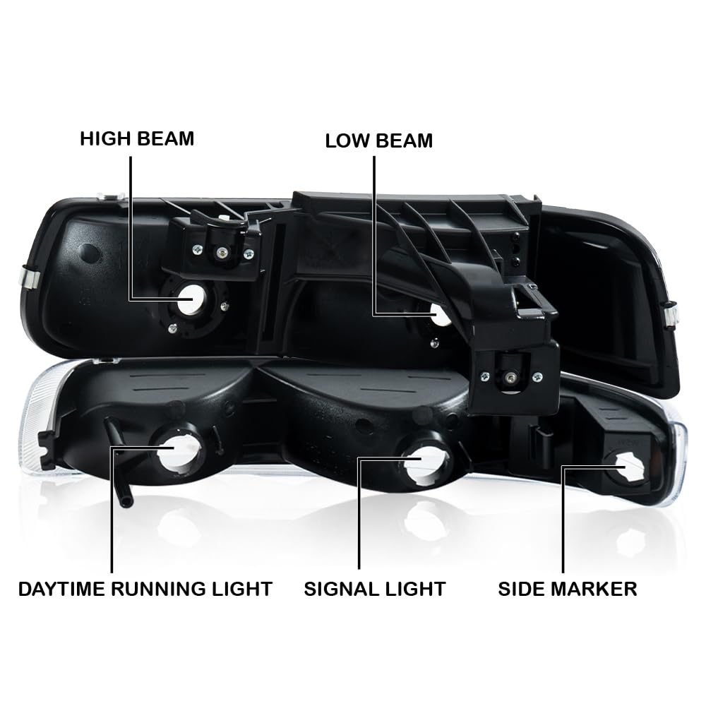 G-PLUS Headlights Assembly Fit Chevy Silverado 1500 2500 & HD 3500 1999-2002/Fit Chevy Suburban/Tahoe 2000-2006 Bumper Headlamps Clear Lens Chrome Housing Amber Reflector,faros delanteros