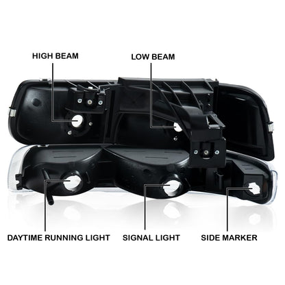G-PLUS Headlights Assembly Fit Chevy Silverado 1500 2500 & HD 3500 1999-2002/Fit Chevy Suburban/Tahoe 2000-2006 Bumper Headlamps Clear Lens Chrome Housing Amber Reflector,faros delanteros