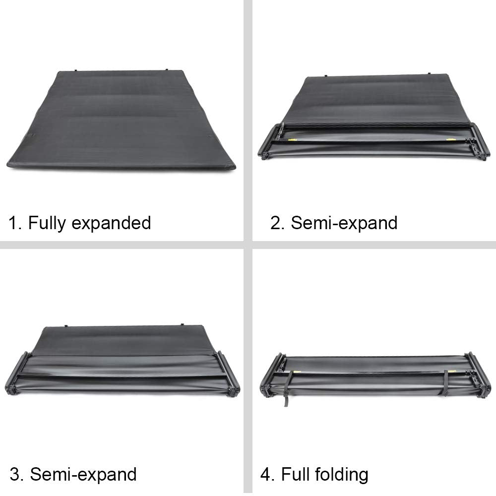 G-PLUS Black Lock Truck Bed Tonneau Cover 4-Fold 5.5FT Compatible with 2009 2010 2011 2012 2013 2014 Ford F150 Black