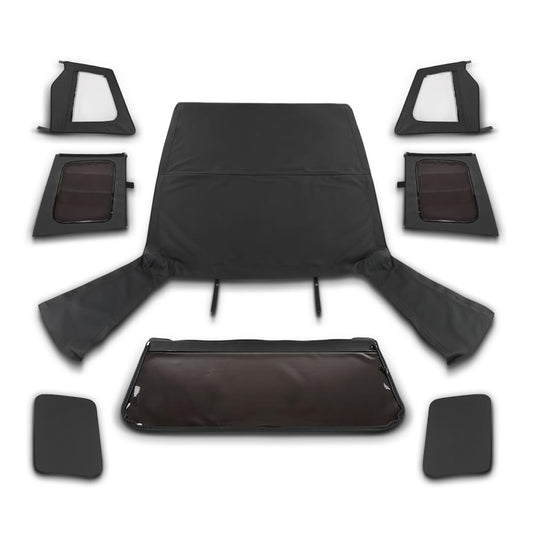 G-PLUS Soft Top Sailcloth Black W/Plastic Windows Compatible with Jeep Wrangler 1987-1995 with Factory Squared Style Upper Doors 9870215, 9870217 Black