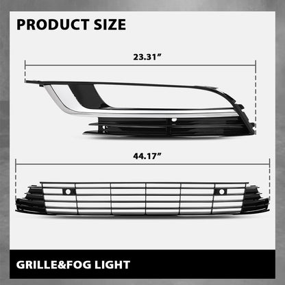G-PLUS Front Bumper Grille & Fog Lights & Fog Lamp Covers Set 5PCS, Compatible with Volkswagen CC 2013-2017, VW2592125, 3C8941700, 3C8 854 661
