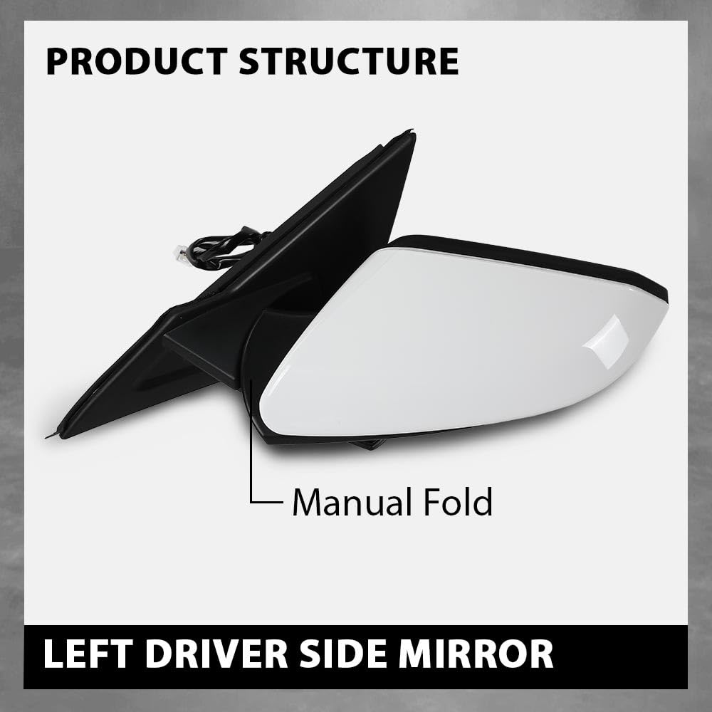 G-PLUS Power Mirror w/ 3-Pin Left Driver Side Compatible with Honda Civic DX 2016-2020/Fit Honda Civic LX 2015-2021 Manual Folding 76208TBAA03ZA-PFM 76208TBAC03ZA-PFM White