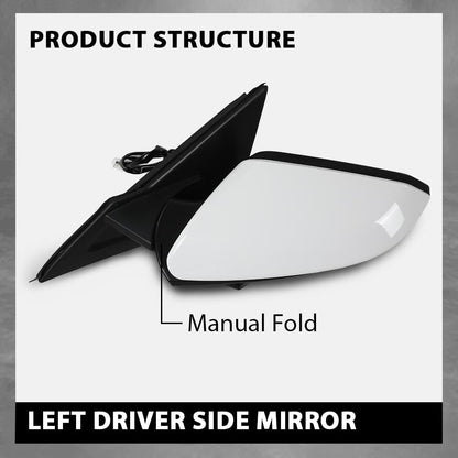 G-PLUS Power Mirror w/ 3-Pin Left Driver Side Compatible with Honda Civic DX 2016-2020/Fit Honda Civic LX 2015-2021 Manual Folding 76208TBAA03ZA-PFM 76208TBAC03ZA-PFM White