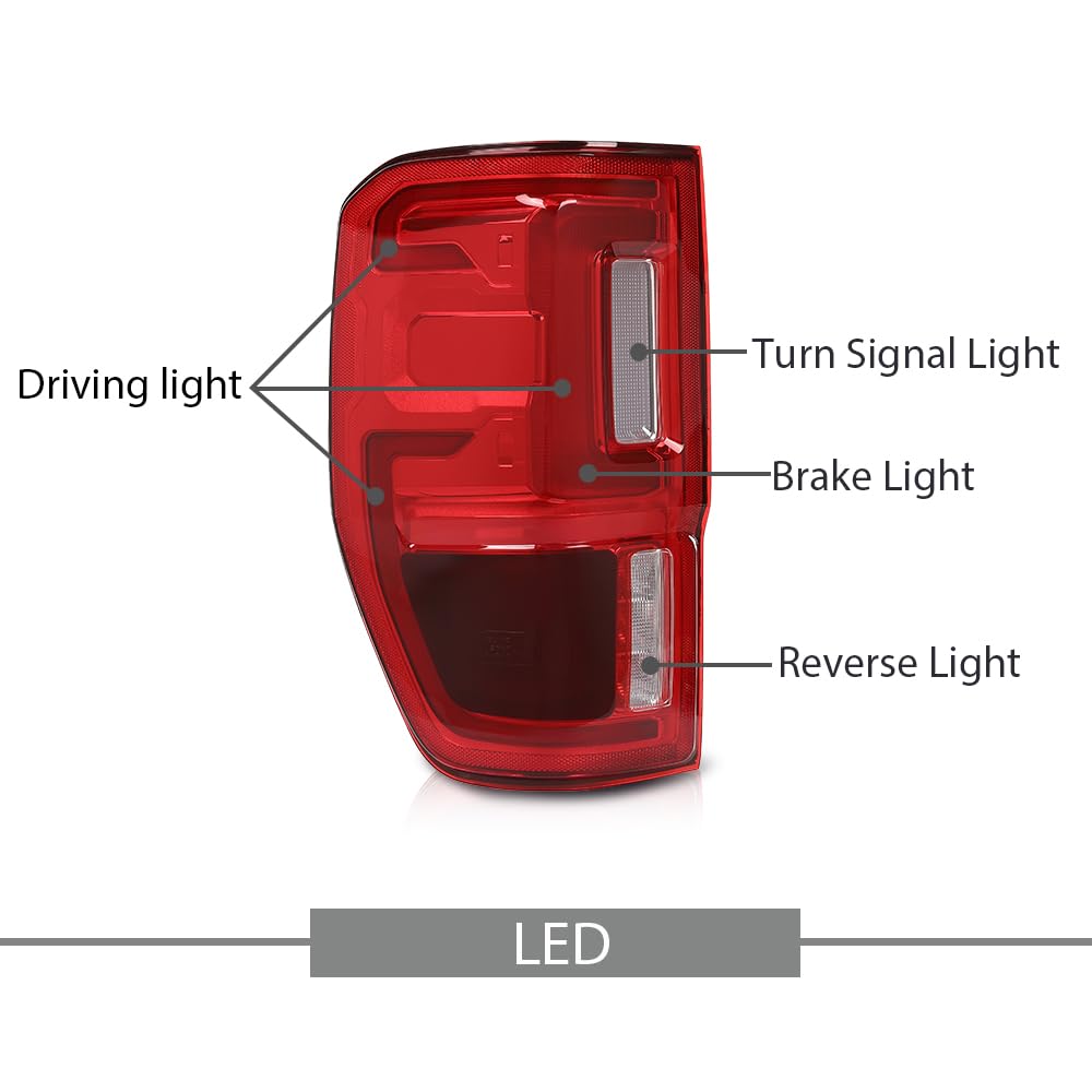 G-PLUS LED Tail Light Assembly Rear Brake Lamp w/Wiring Harness Left Side Compatible with Ford Ranger 2019-2023 with Blind Spots Models Red Lens KB3Z-13405-G Faros Traseros Luces Traseras
