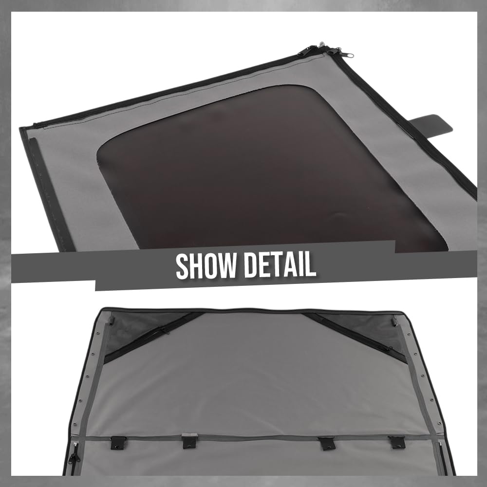 G-PLUS Soft Top Sailcloth w/Plastic Windows Fit Jeep Wrangler 1987-1995 with Factory Squared Style Upper Doors, Not Fit With Full Doors or Upper Doors Rounded Like Full Doors 9870215, 9870217 Black