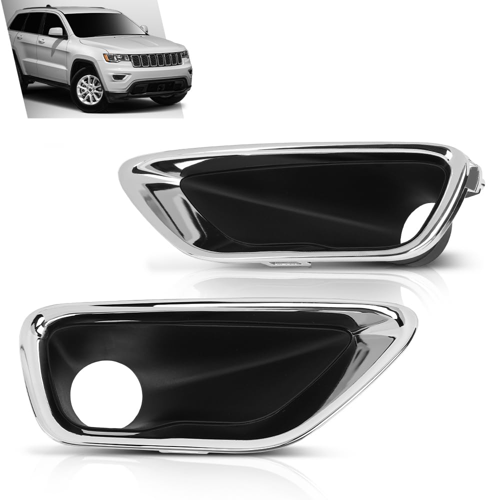 G-PLUS Fog Light Cover Lamp Bezel Trims Compatible with Jeep Grand Cherokee 2016-2020 Pair Chrome 68261710AA, 68261711AA