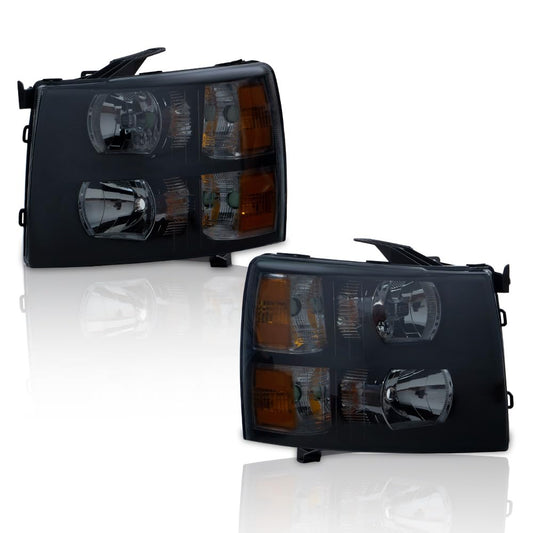 G-PLUS Headlights HEADLIGHTS | Fit Chevy Silverado 1500 2007-2013/HEADLIGHTS | Fit Chevy Silverado 2500 3500 & HD 2007-2014 Bumper Headlamps, Smoky Lens Black Housing Amber Reflector Left & Right Side,faros delanteros