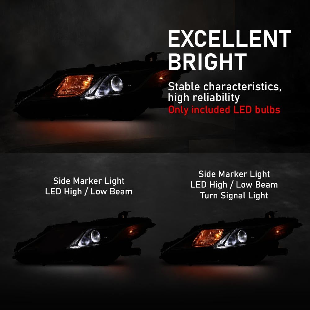 G-PLUS Projector Headlight w/Bulb Compatible with Toyota Camry LE SE 2018-2022 Left Driver Clear Lens Black Housing Amber ReflectorBumper Headlamps,faros delanteros