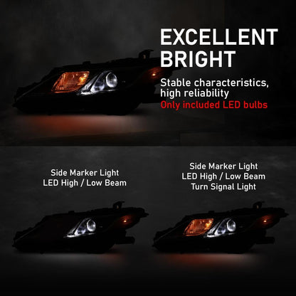 G-PLUS Projector Headlight w/Bulb Compatible with Toyota Camry LE SE 2018-2022 Left Driver Clear Lens Black Housing Amber ReflectorBumper Headlamps,faros delanteros