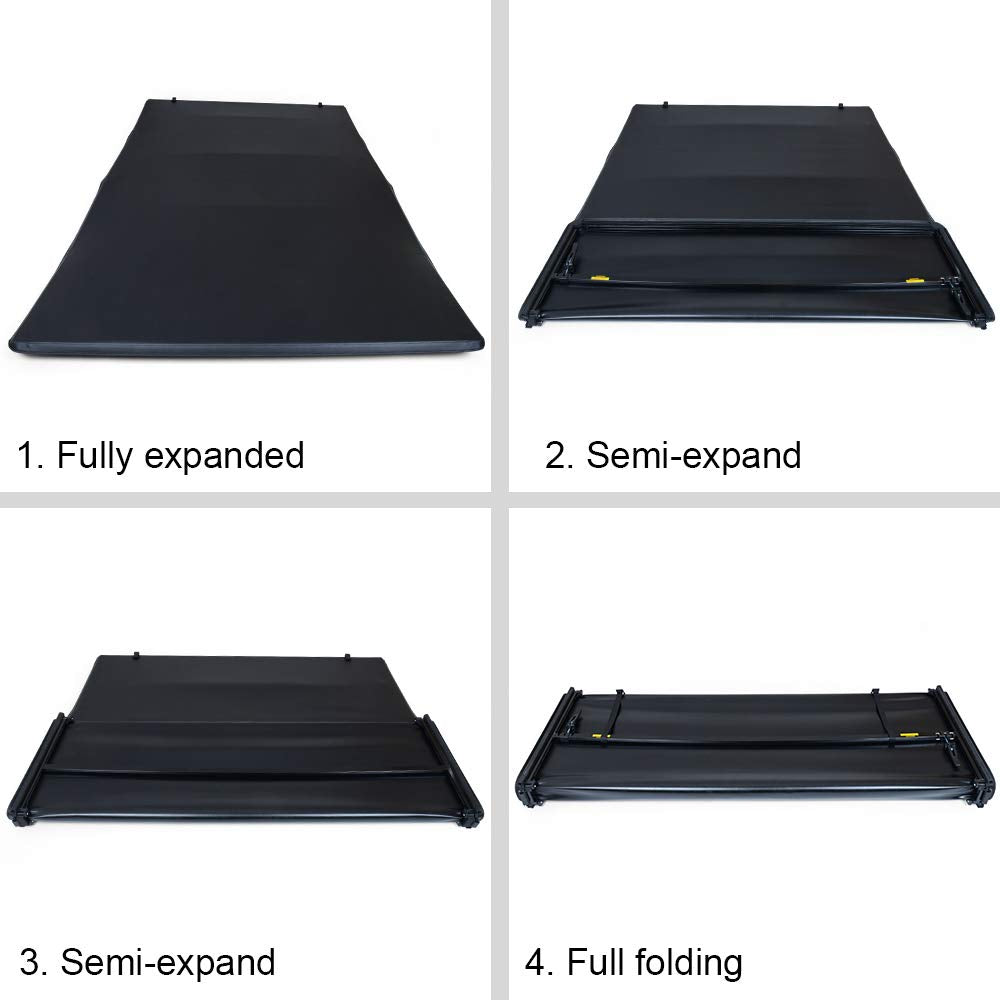 G-PLUS 8Ft Long Bed 4-Fold Lock Tonneau Cover Compatible with 2007-2013 Chevy Silverado GMC Sierra Black