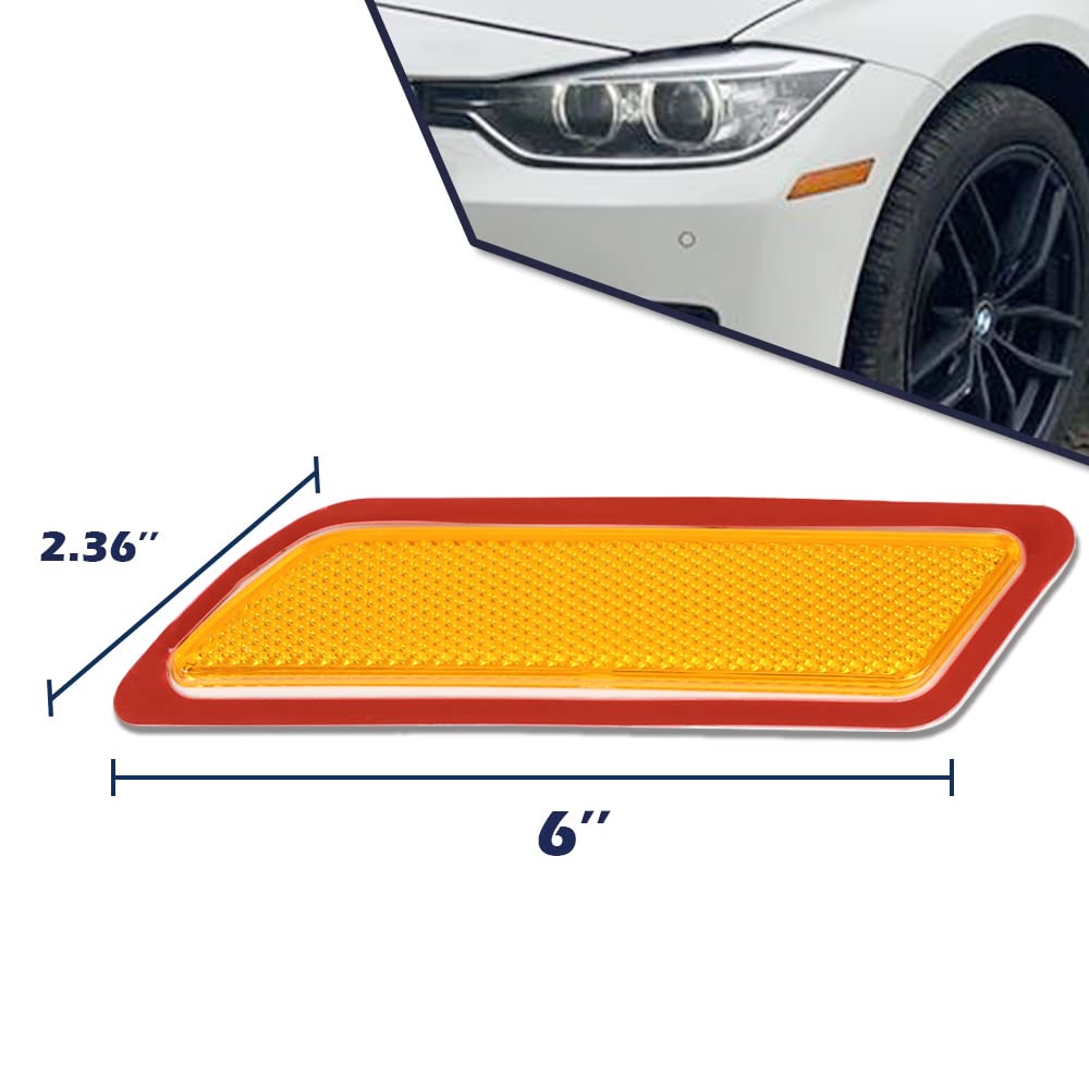 G-PLUS Bumper Reflector Compatible with 2012-2015 BMW 328i,63147274522, BM2555102, 63147274521,BM2554102 Front Driver & Passenger Side (Orange)