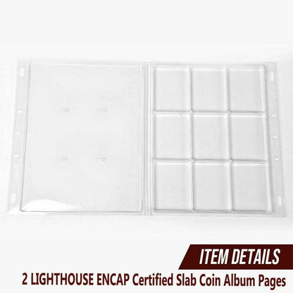 G-PLUS Coin Pages, Coin Album Pages Lighthouse Encap Graded Slab,Coin Collecting Supplies,2 Sheets 18 Slabs
