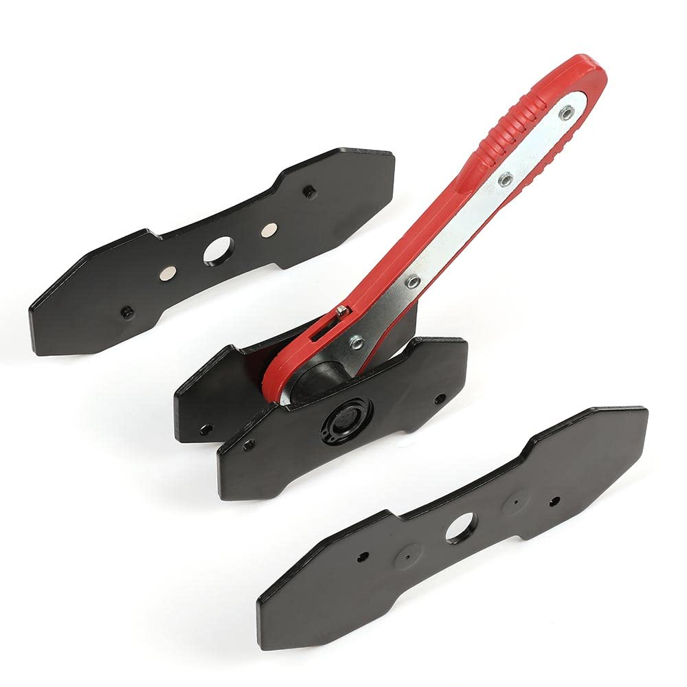 G-PLUS Brake Caliper Piston Press Tool 360° Ratcheting Caliper Spreader with 2 Steel Plate Adapters Single Twin Quad Piston Universal Fit for Cars Trucks Commercial Vehicles Red