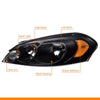 G-PLUS Headlights Assembly Fit Chevy Monte Carlo 2006 2007/Chevy Impala 2006-2013/Chevy Impala Limited 2014 2015 2016 Headlamps W/o Bulbs Clear Lens Black Housing Amber Reflector,faros delanteros