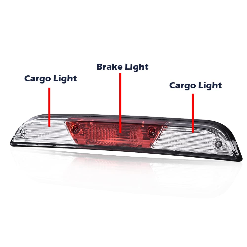 G-PLUS LED 3rd Third Brake Light Compatible with Ford F150 2015 2016 2017,Compatible with F250 F350 F450 F550 Super Duty 2017 High Mount Rear Stop Light Cargo Lamp Red & Clear Lens Chrome Housing