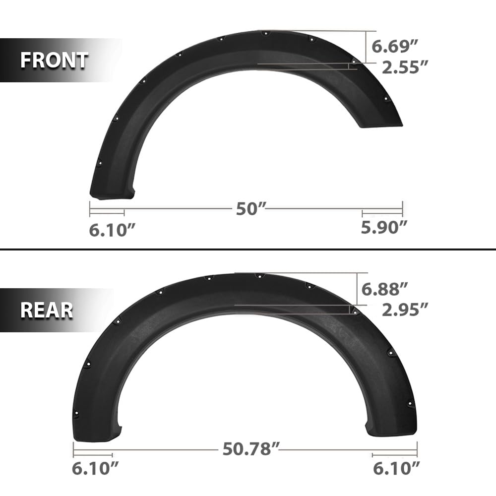 G-PLUS 4PCS Fender Flares Compatible with Ford F150 2004-2008 with 66.0" / 67.0" / 78.0" / 96.0" Bed Length (Not Fit Heritage Models) Wheel Opening Molding Arch Trim, Textured Riveted Style