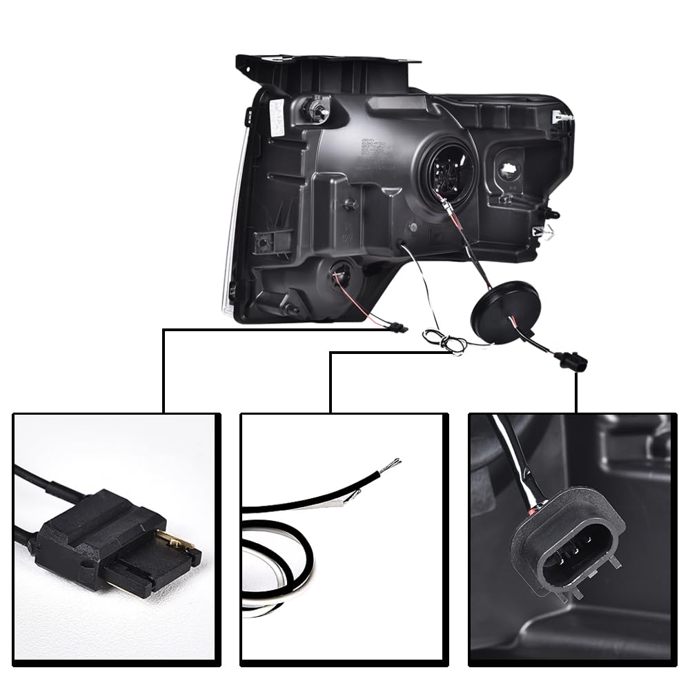 G-PLUS LED Tube Dual Headlight Tail Lights Assembly Fit Ford F150 2009-2014 Headlamps Clear lens Black Housing Clear Reflector Faros Delanteros