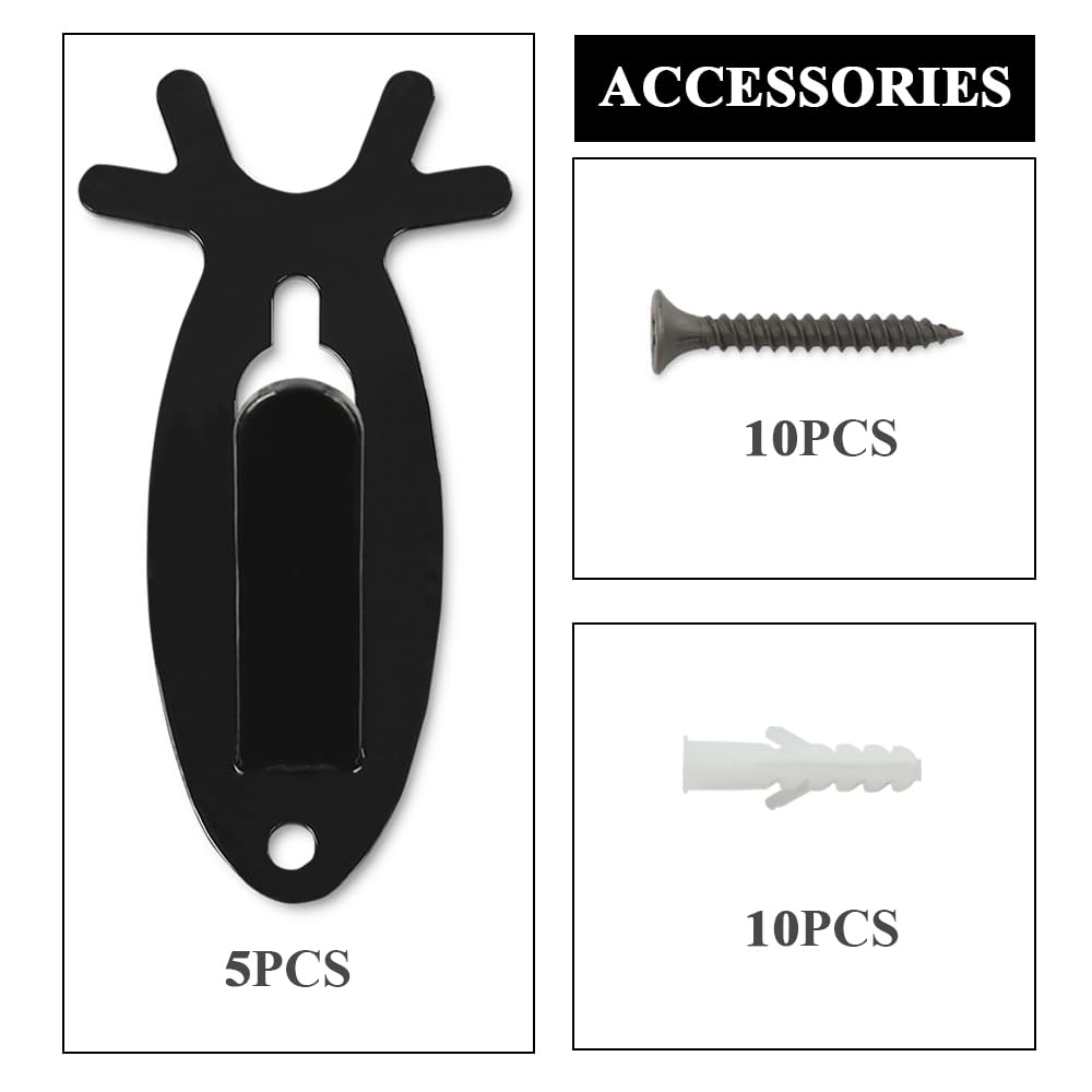 G-PLUS Black 5PCS Wall Hanger Hook European Antler Style Wall Mount Bracket for Hanging Mounting Elk Deer Antelope Living Room Bedroom Home Decor