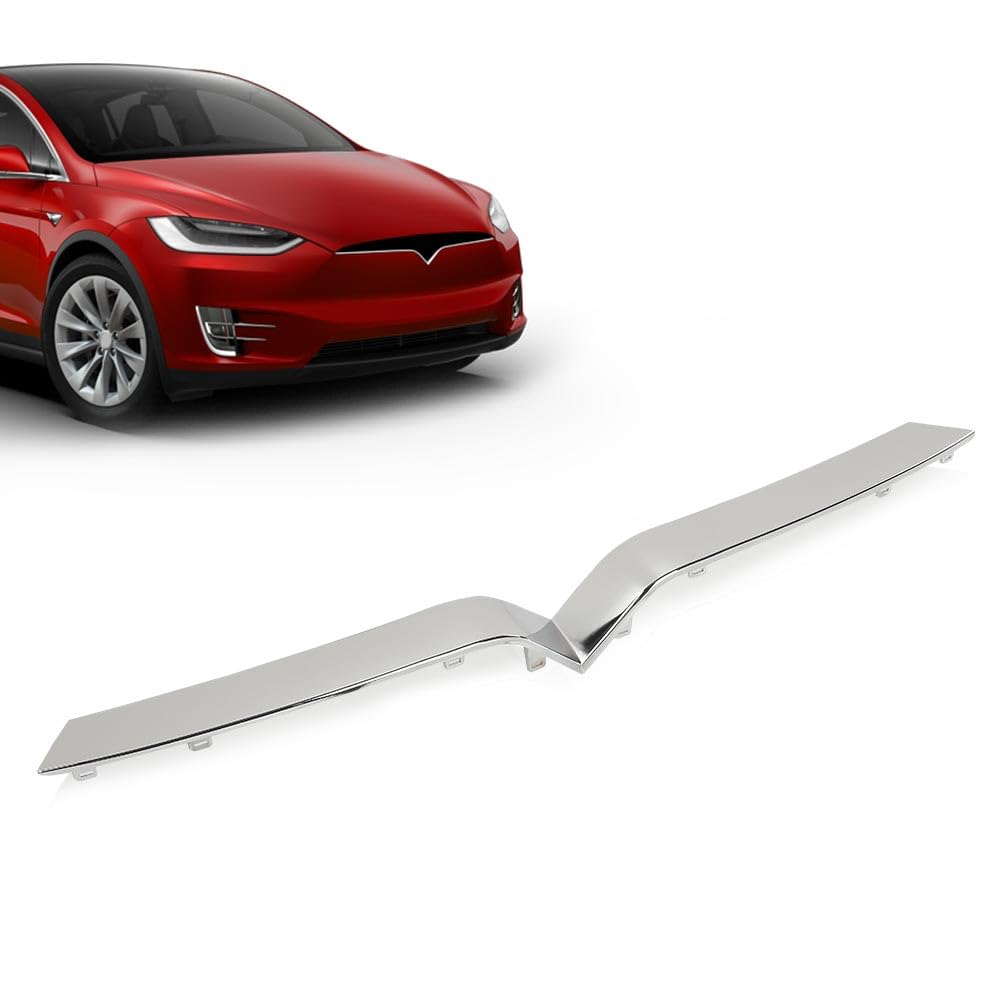 G-PLUS Front Upper Grille Trim Bright Chrome Compatible with Tesla Model X 2016-2020 1047022-00-D, 104702200D Silver ABS
