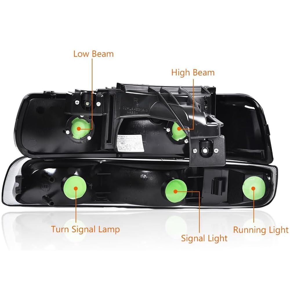 G-PLUS Headlights Assembly, Compatible with 1999-2002 Chevy Silverado/ 2000-2006 Suburban Tahoe Bumper Headlamps, Smoky Lens Chrome Housing Amber Reflector