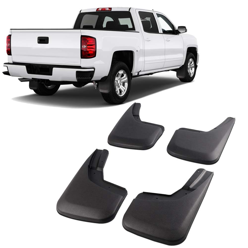G-PLUS Mud Flap Flaps Splash Guards Mudguard Kit, Compatible with Chevy Silverado 1500 2014-2018/Silverado 2500/3500 2015-2018 Fit No Drill Mud Guards Flare Splash Guards Molded (NOT fit GMC Sierra)