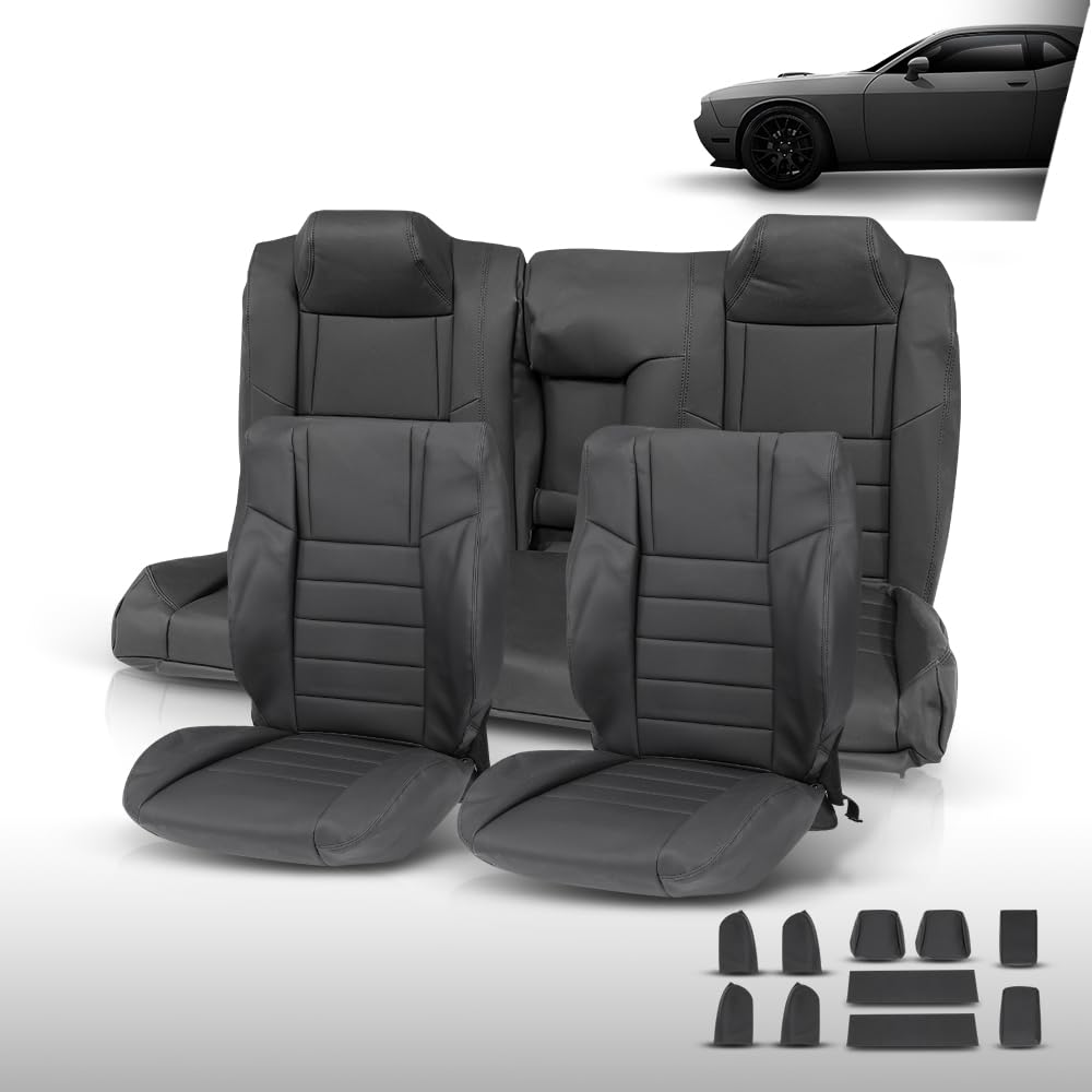 G-PLUS Front & Rear Seat Covers Full Set Compatible with Dodge Challenger SE SXT RT 2011-2014 (NOT Fit SRT8) Black