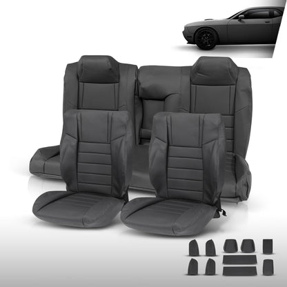 G-PLUS Front & Rear Seat Covers Full Set Compatible with Dodge Challenger SE SXT RT 2011-2014 (NOT Fit SRT8) Black