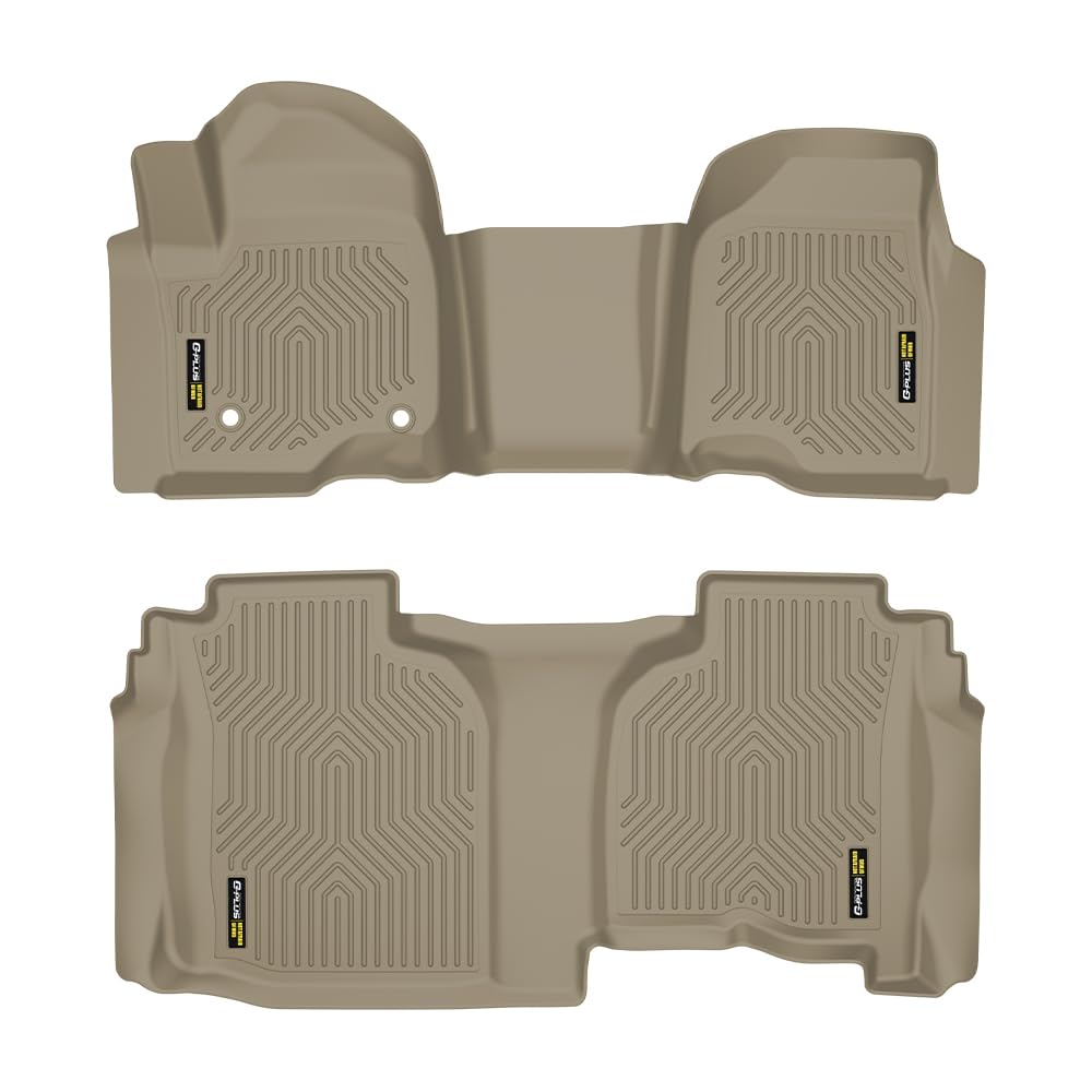 Floor Mats Fit Chevy Silverado 1500 Double Cab 2019-2024 All Weather Protection TPE Floor Liner Waterproof Cargo Liner 1st & 2nd Row Beige 2PCS, alfombras para carro