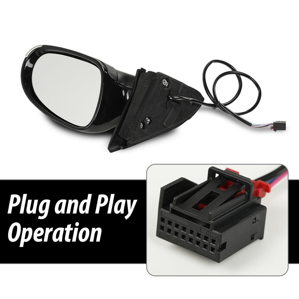 G-PLUS Mirror Power Heated Turn Signal Puddle Light Right Passenger Side Compatible with Volkswagen Jetta 2005-2010 VW1321123 1K1857508BH9B9
