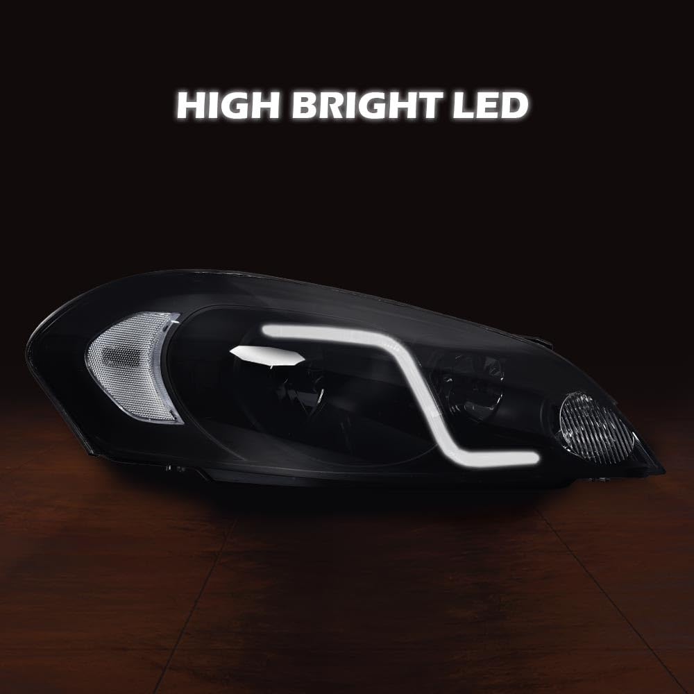 G-PLUS LED Headlights Assembly Fit Chevy Monte Carlo 2006 2007/Chevy Impala 2006-2013/Chevy Impala Limited 2014-2016 DRL Corner Headlamps Smoky Lens Black Housing Clear Reflector,faros delanteros