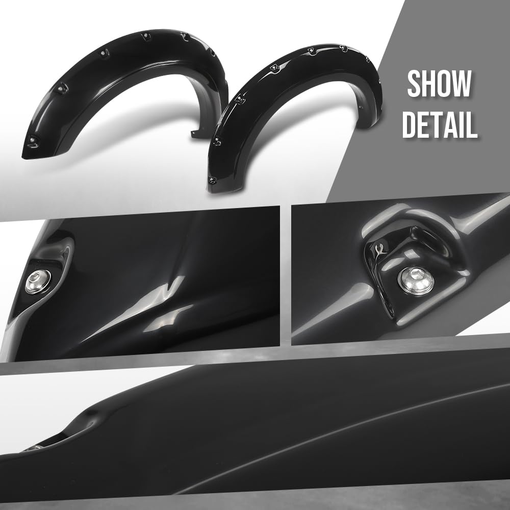 G-PLUS 4PCS Fender Flares Compatible with Ford F250 F350 Super Duty 2017 2018 2019 2020, Not Fit Dually Models, Smooth Pocket Riveted Black