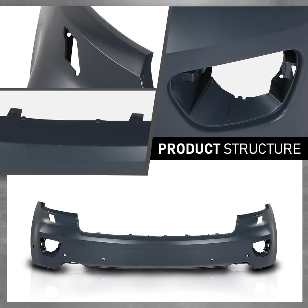 G-PLUS Front Upper Bumper Cover Compatible with Jeep Grand Cherokee 2011 2012 2013 w/o Headlight Washers & Park Assist, 68078269AB, CH1000980, Black