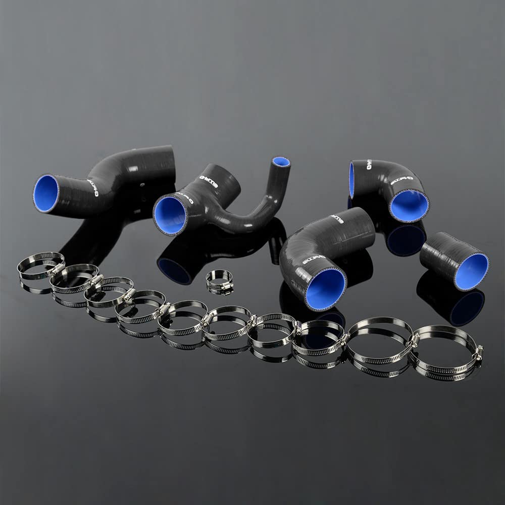 G-PLUS Silicone Boost Turbo Hose Kit Clamps Compatible With Volvo 850 T-5/T-5R S70/V70 T5 2.3L Black