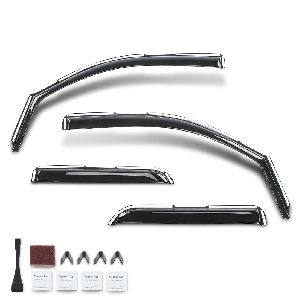 G-PLUS in-Channel Side Window Vent Visor Deflectors Rain Guards Fit Chevy Silverado 1500/2500 / 2500HD / 3500HD & GMC Sierra 1500 / 2500HD / 1500 Limited / 1500 LD Double Cab 2014-2019 4 PCS Smoky