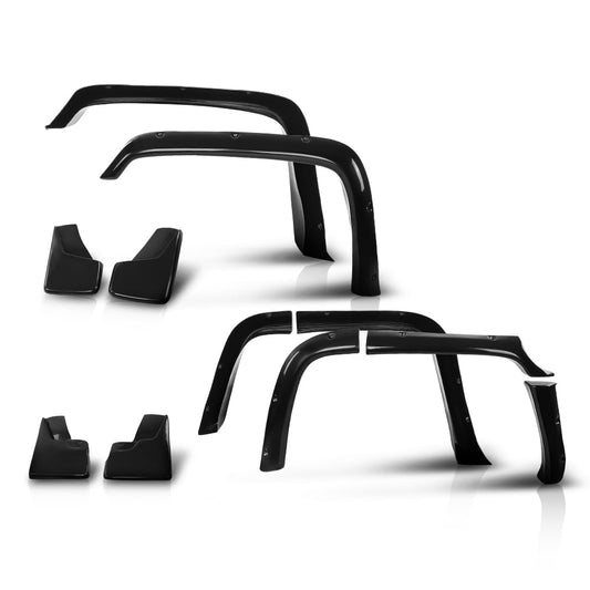 G-PLUS 80mm Fiberglass FRP Fender Flares (8 PCS) & Mud Flaps (4 PCS) Compatible with Hummer H3 Black