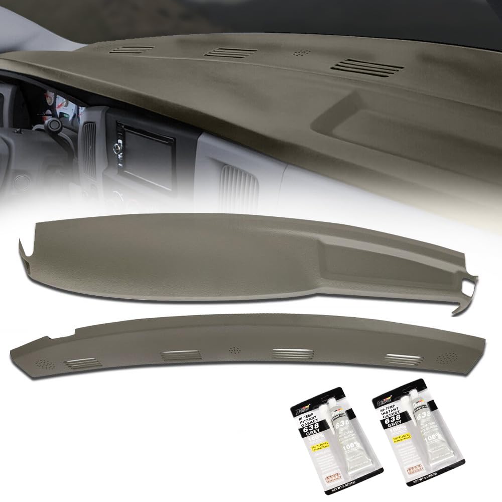 G-PLUS Molded Dash Cover Cap Overlay Compatible with Dodge Ram 1500 2002-2005/Ram 2500 3500 2003-2005 Instrument Dash Panel Grey 2 PCS