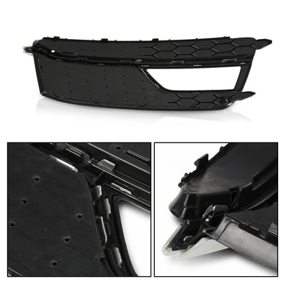 G-PLUS Front Bumper Fog Light Grille Grill Cover Black with Silver Ring Compatible with 2013-2016 Audi A5 S-Line/S5 (Facelift | LCI)/ Fit for First Generation/NOT Fit models with standard/RS bumper