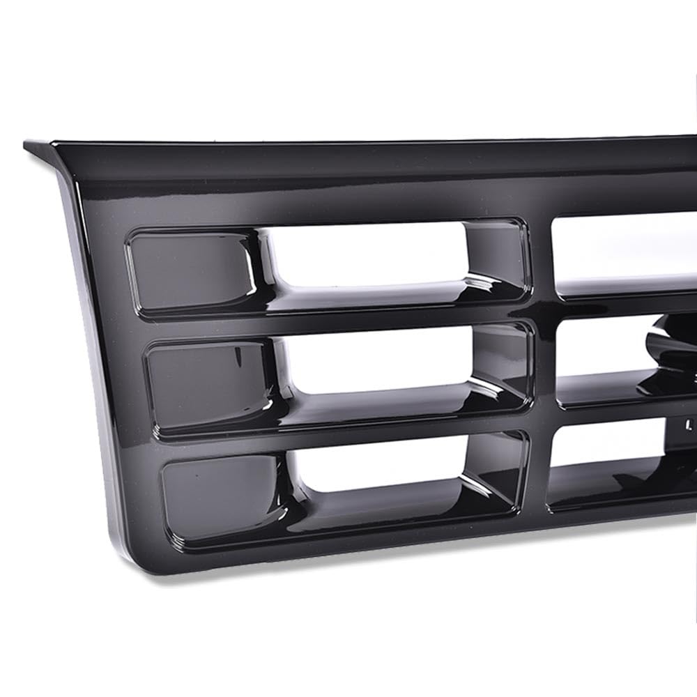 G-PLUS Front Grille Grill Compatible with 1992-1996 Bronco/1992-1997 Ford F150 F250 F350 Platinum Chrome w/Emblem Truck Replacement, Gloss Black FO1200173 FO2512130 FO2513131