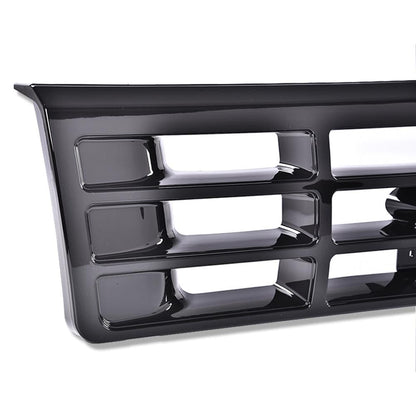 G-PLUS Front Grille Grill Compatible with 1992-1996 Bronco/1992-1997 Ford F150 F250 F350 Platinum Chrome w/Emblem Truck Replacement, Gloss Black FO1200173 FO2512130 FO2513131