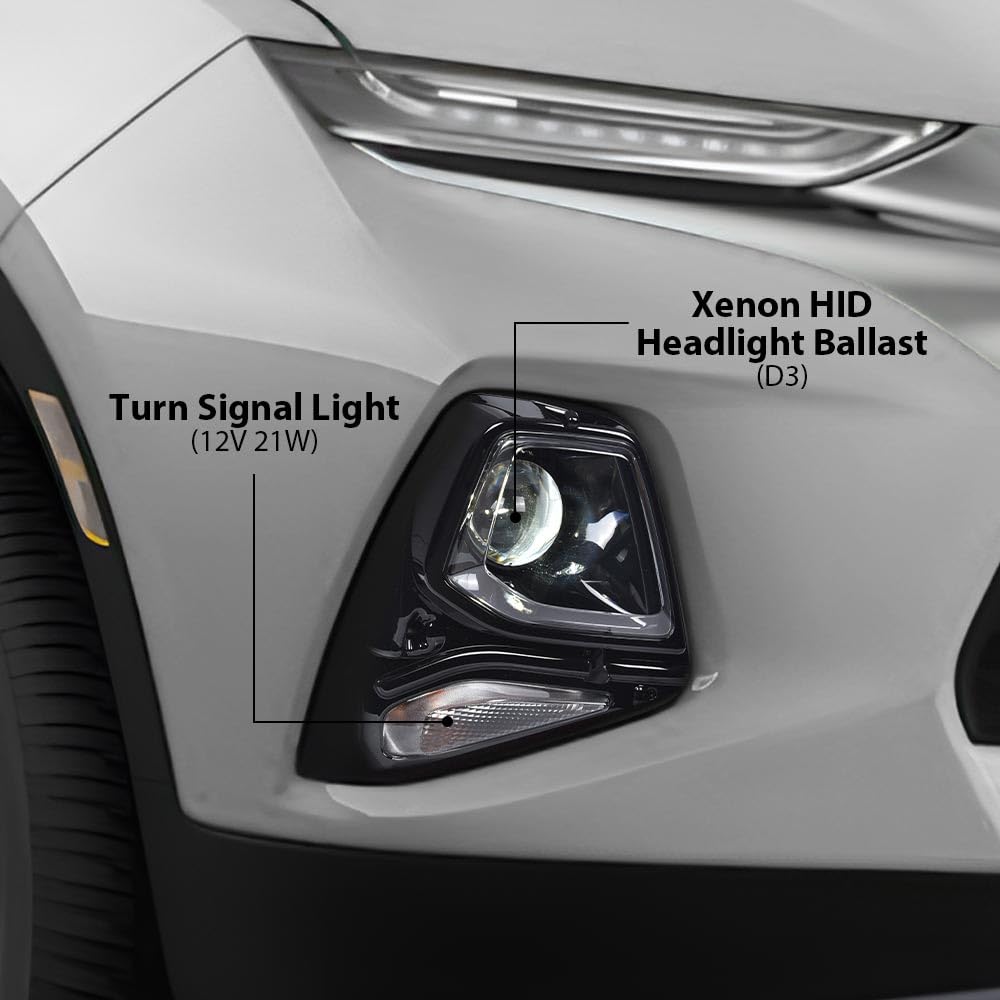 G-PLUS Headlight Headlamp Assembly w/Bulbs Compatible with Chevy Blazer 2019-2021 84588816, GM2503492, 84788650 Clear Lens Black Housing Right Passenger Bumper Headlamps,faros delanteros
