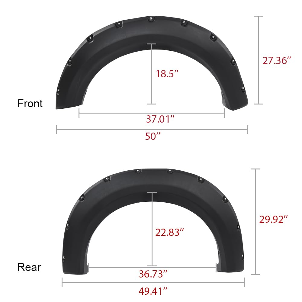G-PLUS Pocket-Riveted Fender Flares, Compatible with Ford F150 2009-2014 Styleside with 67.0"/78.8"/97.4" bed models only(Not Fit Platinum and Raptor models) FO1269100, FO1268100 4pcs Textured Style