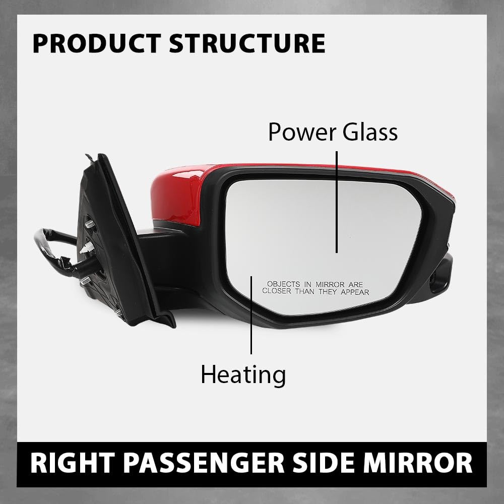 G-PLUS Power Heated View Camera Side Mirror w/ 11-Pin Right Passenger Side Compatible with Honda Civic Sedan 2016-2020 Manual Folding Red 76208-TBC-A02ZA HO1327107