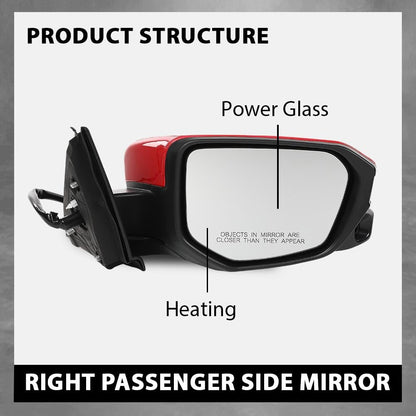 G-PLUS Power Heated View Camera Side Mirror w/ 11-Pin Right Passenger Side Compatible with Honda Civic Sedan 2016-2020 Manual Folding Red 76208-TBC-A02ZA HO1327107
