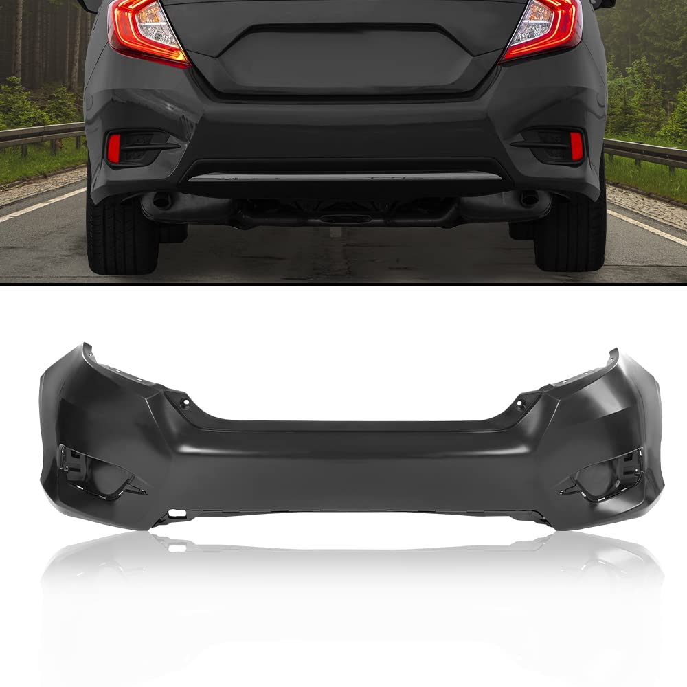 G-PLUS Rear Bumper Cover Compatible with Honda Civic Sedan 2016 2017 2018 2019 2020, 04715TBAA00ZZ, HO1100296, Primed Black
