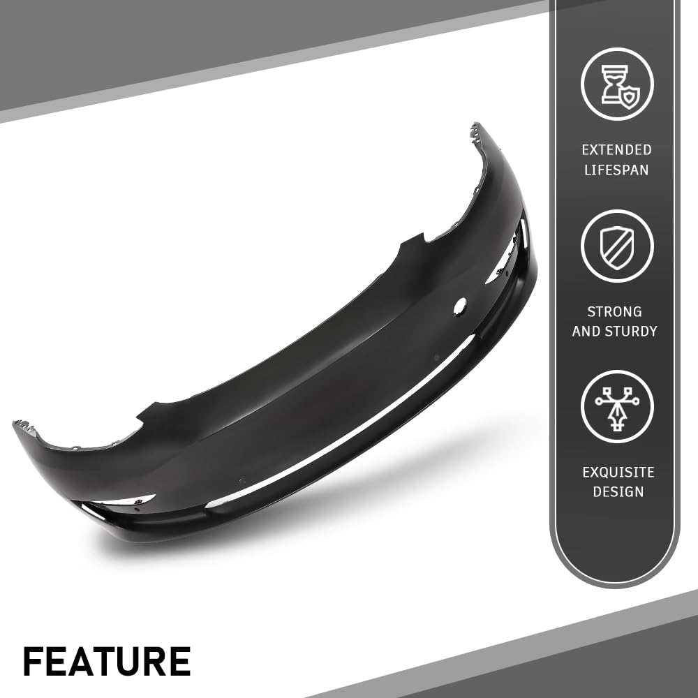 G-PLUS Front Bumper Cover Compatible with Tesla Model 3 Base 2017 2018 2019 2022 2023 w/Tow Hook Hole 1084168S0E, TA1000101, Primed Black