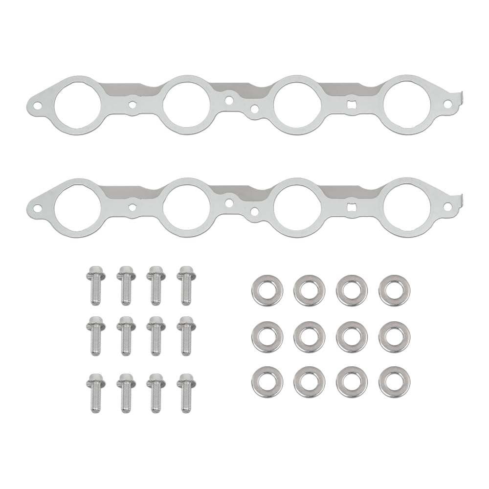 G-PLUS Exhaust Manifold Header Gasket Pair W/Bolts Fit All LS Series Engines (Except LS7),Fits All 1997-2013 Gen 3/4 LS Based V8 551696, 12617944